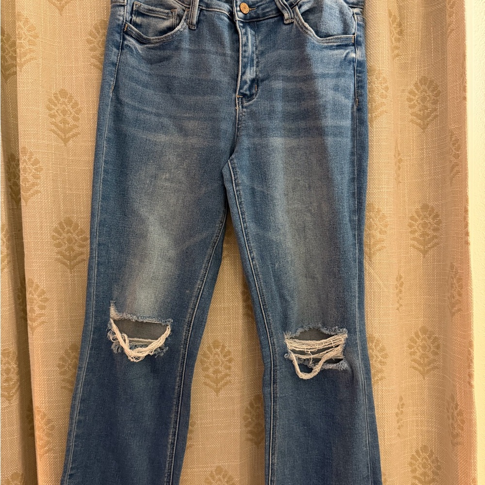 Classic Blue Distressed Women's Straight Leg Jeans